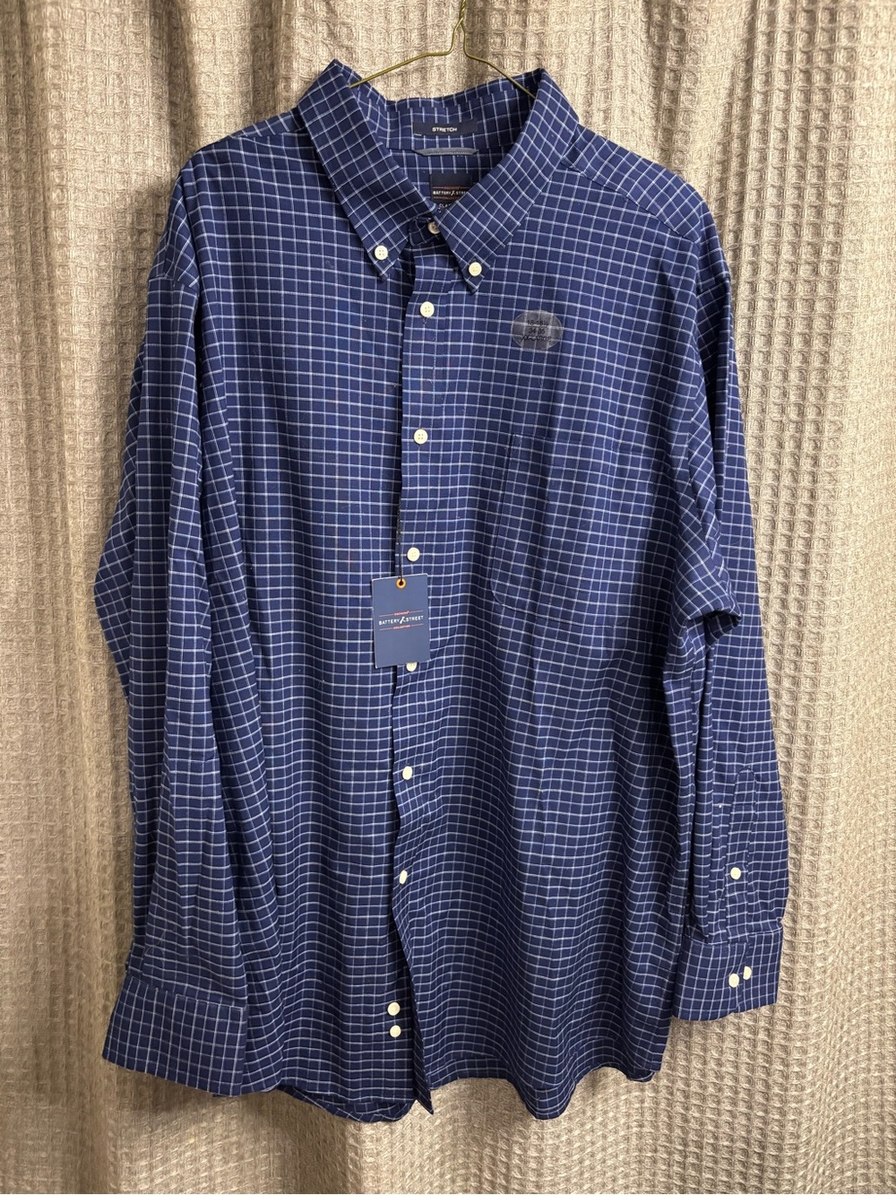 Dockers Shirt Men’s XXL Navy Blue Plaid Check Stretch Classic Fit NWT